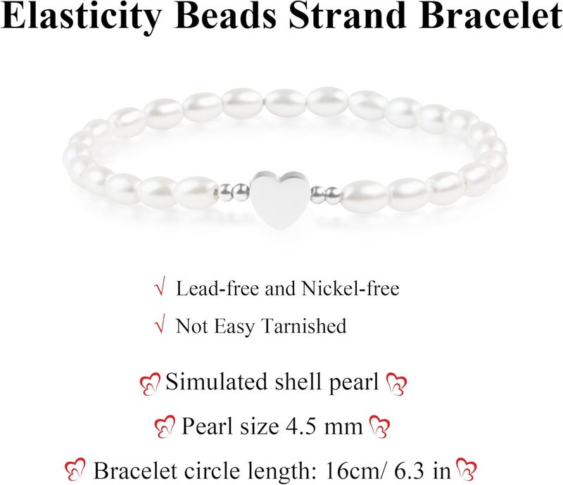 DAYANEY Pearl Bracelets for Women, Gold Bracelet Silver Pearl Jewelry as Valentines Gifts for Girls, Dainty Daisy and Heart Braclets Cute Floral Prom Jewelry for Bridesmaid Brazaletes Para Mujer - Image 5